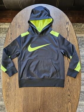 Nike Dri-Fit Black And Neon Yellow Hoodie Size Kids Small